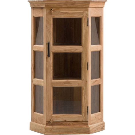 Made In Meubles – Vitrine d'angle en bois d'acacia 120x64x73 cm – Style intemporel – Entretien facile avec chiffon doux (1/5)