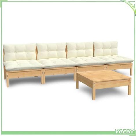 Salon de jardin 5 pièces - FAFEICY - 3096130 - Bois de pin massif - Coussins crème - Modulaire (1/5)