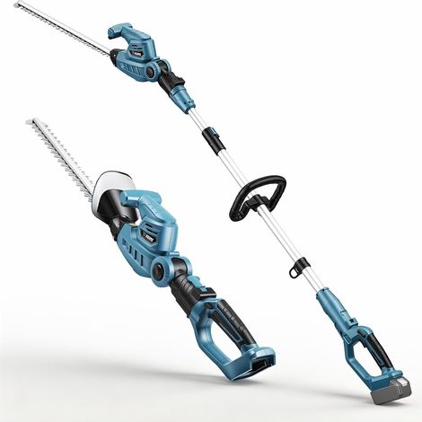 Taille-haie télescopique sans fil 2 en 1 avec entraînement à barre, compatible avec les batteries 18 V, couteau à double lame de 50 cm, barre télescopique, sécateur électrique, pour arbres et (1/5)