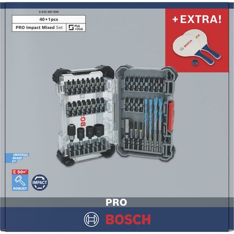 Jeu d'embouts pour visseuse à chocs Bosch PRO et jeu de forets multi-usage pour le bâtiment, 40 pièces + kit de tennis de plage (1/5)