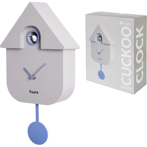 Horloge à Coucou Gris, Bleu et Blanc. Coucou Murale. Pendule Murale. 3 Piles AA Non incluses. 21,5x8x41,5. Plastique ABS. (1/5)