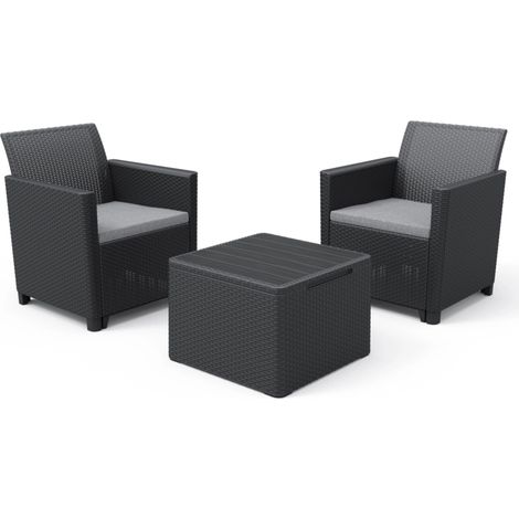 Set Tavolino e 2 Poltrone da Giardino Effetto Rattan Keter Claire Balcony Antracite (1/10)