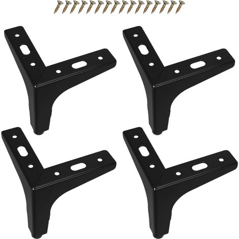 Lot de 4 Pieds de Meubles en Métal 10 Cm Hauteur Pieds Triangulaires Noirs Mat Vis de Fixation Compatibles Canapé Table Commode et Bureau pour Remplacement et Rénovation de (1/5)