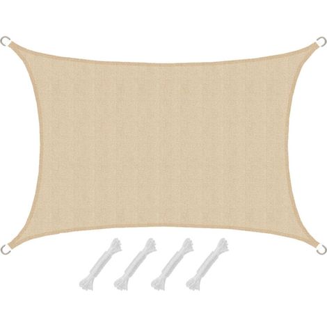 Voile d'ombrage rectangulaire 3x2 m crème PE-HD ACKERMAN – 220 g/m² résistant intempéries – protection UV 80 % – installation facile avec 4 anneaux inox (1/5)