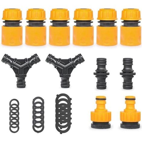 Set di 30 connettori per tubi flessibili, inclusi connettori rapidi per tubi da 1/2", connettore a Y, connettore maschio doppio, connettore universale per rubinetto (1/4)