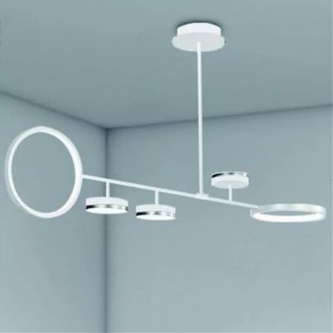 TRADE SHOP - Lampadario A Sospensione Led 37w Con 5 Cerchi Lampada Orizzontale Bianco Luce Fredda 71347 - (1/4)