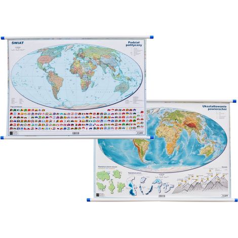 Carte du monde. Carte politique et physique. Carte murale recto-verso. (1/5)