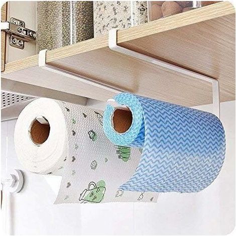 Kitchen roll holder to fix on a cupboard door and under a cupboard, 2 towel racks under a cupboard, without drilling for kitchen and bathroom (1/5)