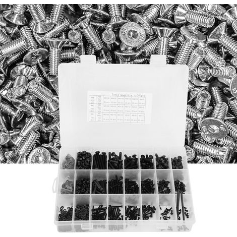 Jeu combiné de 1080 pièces comprenant clés, écrous, rondelles et clés plates, en acier au carbone noir et doté d'une tête semi-circulaire (1/5)