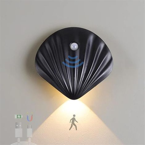 Applique Murale LED en Forme de Coquillage avec détecteur de Mouvement, Applique Murale Rechargeable par USB, sans Fil, alimentée par Batterie1200mah, Lampe de Nuit magnétique d'intérieur en métal (1/5)