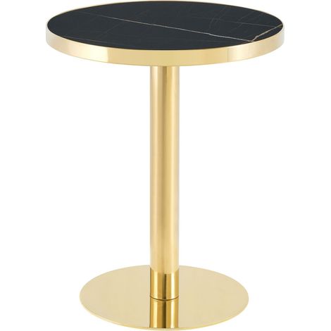 Table d'appoint ronde moderne avec structure en acier inoxydable doré, plateau effet marbre pour le salon, table d'appoint luxueuse avec piètement stable