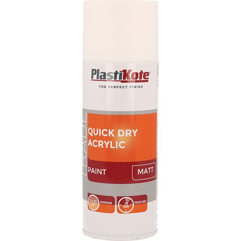 PlastiKote Trade Quick Dry Acrylic Spray Paint in Matte White, 400ml (Model PKT71010)