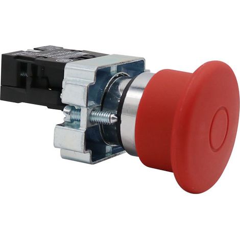 Pull-out XB2-BT42 red mushroom-shaped metal push-button switch with lock, LAY5, 22mm opening. (1/3)