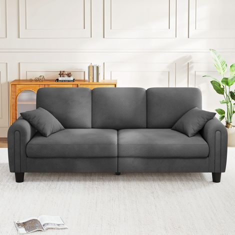 Divano a 3 posti in tessuto testurizzato,struttura in legno massello,design moderno,comodo divano da soggiorno,215x80x86cm,grigio (1/5)