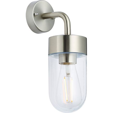 Endon North - Applique murale extérieure à 1 ampoule en acier inoxydable brossé et verre transparent IP44, E27 (1/5)
