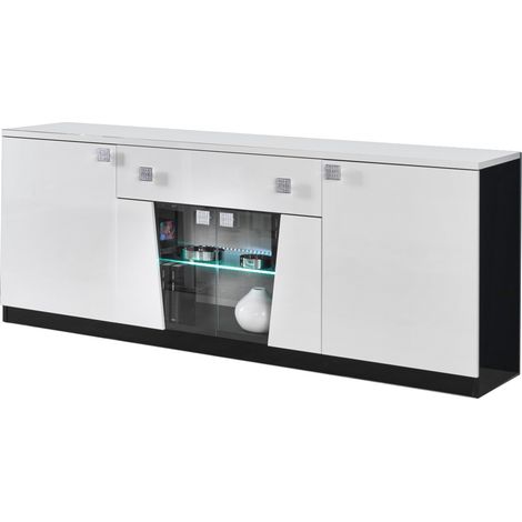 Buffet 4 portes bois blanc et noir vernis laqué brillant Bilia 190cm (1/2)