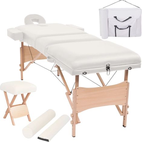Lettino da massaggio pieghevole e sgabello spessore 10 cm bianco 020001864