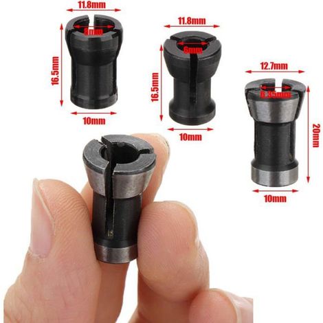 3 pièces adaptateur de mors 6mm/6.35mm/8mm étau à main routeur électrique étau de fixation outil menuiserie acier premium (1/5)