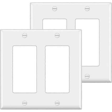 Lot de 10 plaques murales décoratives pour prises doubles standard (GFCI et USB), H 11,5 cm x 1,45 cm, blanches. (1/5)