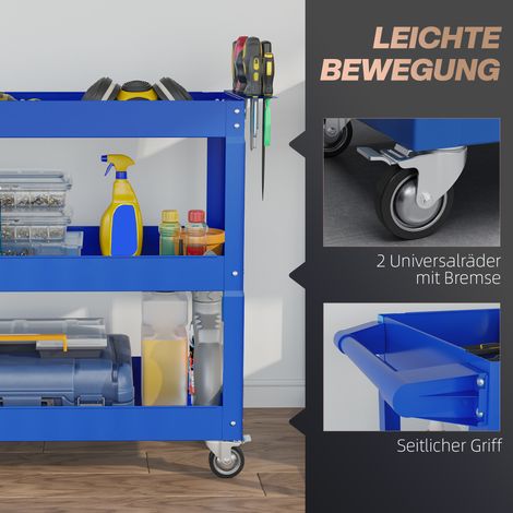 Chariot à outils 3 étages, 4 roues, acier, 83L x 35,3P x 76H cm, bleu (1/5)