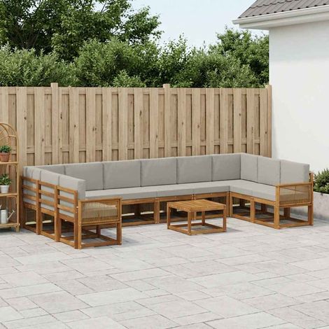 vidaXL Outdoor-Sofagarnitur mit Kissen 11 pcs Natürlich und Hellgrau (1/5)