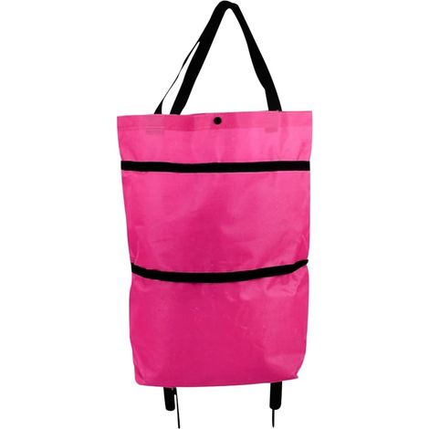 Carrello della spesa con ruote (1 pezzo), pieghevole, ecologico, con maniglia per la spesa (rosso rosa). (1/5)