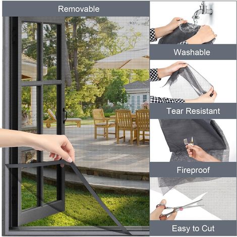 Moustiquaire De Fenêtre Avec Velcro Marque Fixation - Moustiquaire Pour Fenêtre Anti-Insectes Bande Scratch Adhésif - Moustiquaire Découpable - Noir (1/5)