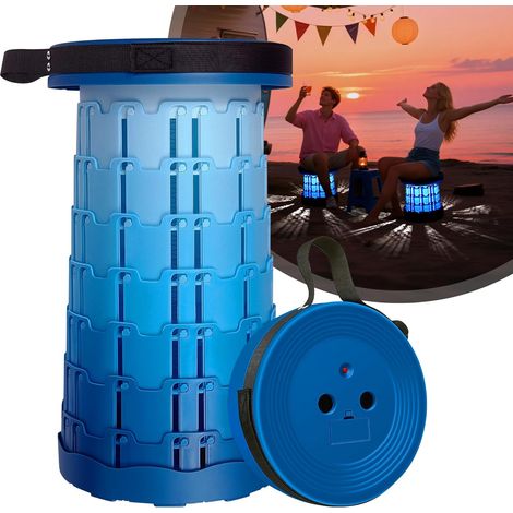 Tragbarer Klapphocker mit LED-Licht, Campinghocker, Teleskophocker mit Doppelschnalle, höhenverstellbarer tragbarer Klapphocker, ausziehbarer Outdoor-Hocker
