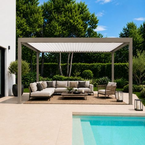Pergola Bioclimatique Aluminium Autoportante Motorisée Éclairée 5x3 Gris SV ORIAL France (1/5)