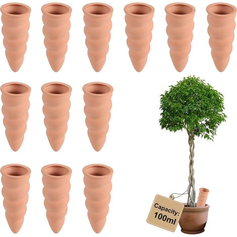 12 × 100ml Oyas Arrosage, Arrosoir Terreau Plante Intérieur, Cône Gewindetyp Olla pour Arrosage Automatique des Fleurs, Distributeur Eau Plante, pour Jardin, Potager, Pot en Terre Cuite (1/5)