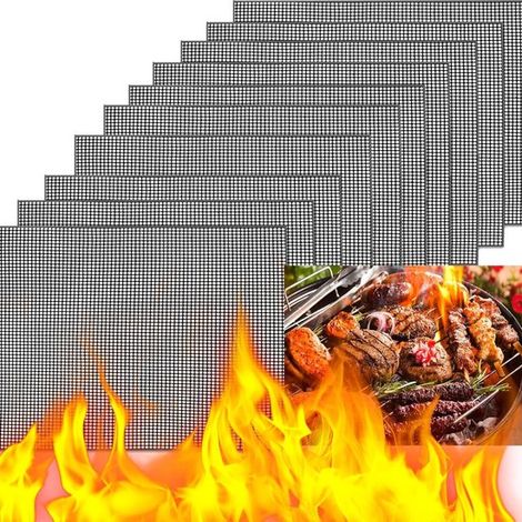 Set di tappetini a rete per barbecue - Rete per griglia riutilizzabile e antiaderente - Tappetini per grigliare, cucinare e cuocere al forno - Rete per grigliare in teflon - 10 pezzi - 40x30 cm (1/5)