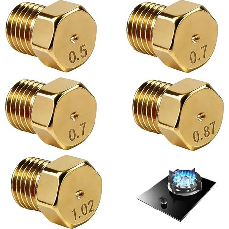 Gicleur Gaz Butane, pour Gazinière, Cuisinière et Plaque de Cuisson, Kit de Conversion Gicleur Gaz Bouteille Butane pour Gazinière et Brûleur 0,5/0,7/0,87/1,02 (1/5)