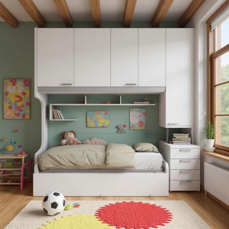 Cameretta a ponte con letto estraibile e spazio intelligente - Bianco