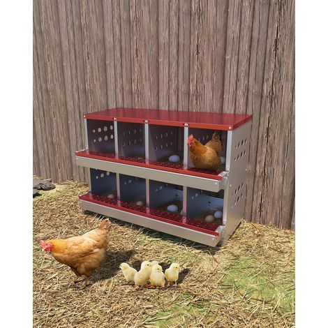 Hydromotrix – Nichoir à ponte pour poules – 2 étages – 8 compartiments – Acier galvanisé anti-rouille – Collecte semi-automatique – Pour 6-8 poules