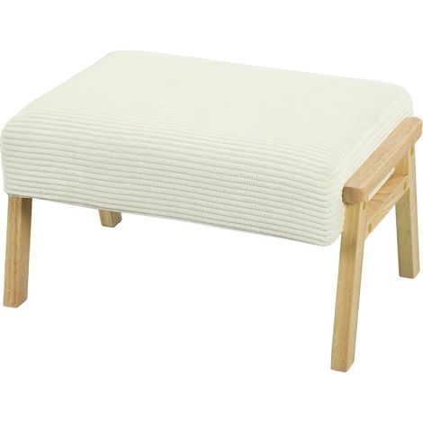 Puff otomano con asiento acolchado y patas de madera color blanco crema (1/5)
