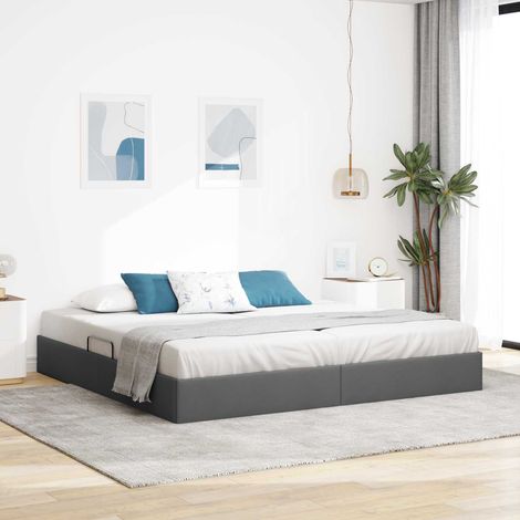 Cadre de lit ottoman Gris foncé 200 x 200 cm tissu (1/5)
