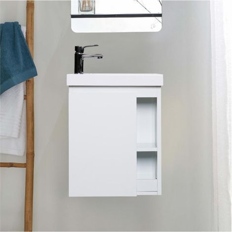 Set lavabo HAMPTON con vano portaoggetti laterale e rubinetto cromato