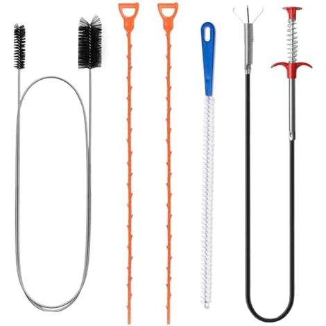 5 Pièces Furet Déboucheur Canalisation, Pince à Griffes Flexible 160 cm, Kit Débouchage Canalisation avec Brosse de Nettoyage pour Évier Douche, WC, Baignoire -