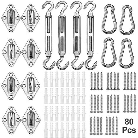 Kit De Fixation Pour Voile D'Ombre - Acier Inoxydable 304 - Pour Voiles Triangulaires Et Rectangulaires - 80 Pièces (1/5)