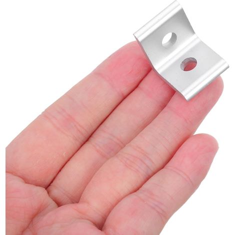 Paquete de 20 refuerzos de esquina en forma de L de aluminio con 2 orificios, conectores de alta resistencia para perfiles con ranura en T, fácil instalación para uso en interiores. (1/4)