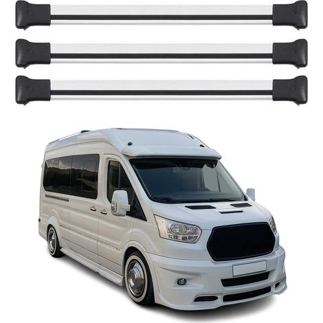 OMAC Barres de toit en aluminium pour Ford Transit 2015-2026 – TÜV / DIN 75302:2019 – Charge max 75 kg – 3 barres Argent (1/4)