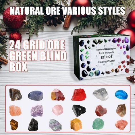 24pcs Pierre Minérale de l'Avent de Nol de Minerai,Pierre de Cristal Compte à Rebours,A,COFFRET (1/4)