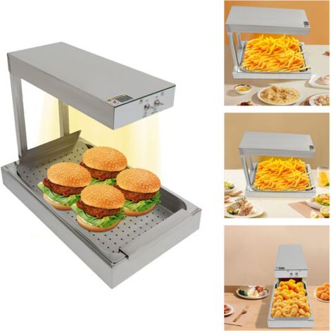 Senderpick – Réchauffeur de frites 750 W – Bac en acier inoxydable – Chauffage rapide avec tube infrarouge – Pour frites et aliments frits
