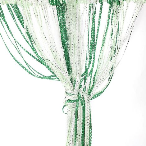Rideau de Porte, Panneau Mural à Franges pour fenêtre, séparateur de pièce, pour Maison, terrasse, Chambre à Coucher, Ruban décoratif à Pompons pour Mariage, café (Vert foncé/Blanc Clair) (1/5)