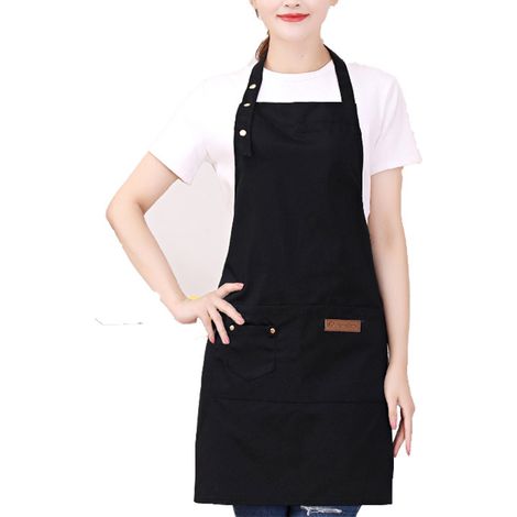 Tablier de cuisine portable en toile imperméable, avec poche ajustable, idéal pour la cuisine et le jardinage (noir). (1/5)