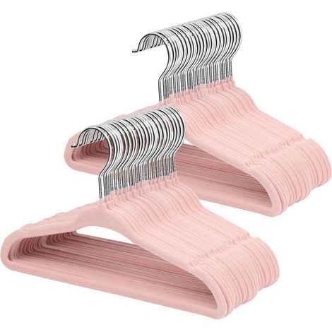 Lot de 48 cintres antidérapants en velours de 27,9 cm pour bébé, cintres en feutre ultra fins avec crochet pivotant à 360°, cintres peu encombrants pour vêtements d'enfants (rose clair) (1/5)
