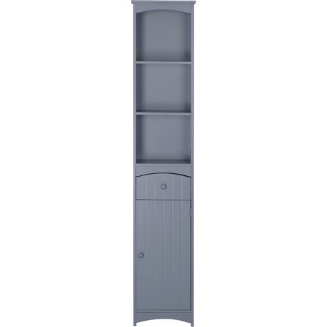 Armoire haute salle de bain étroite 1 tiroir 3 étagères ouvertes gris moderne 34x24x170 cm (1/5)