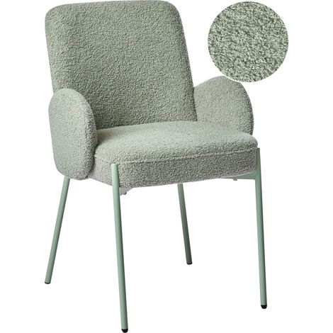Sedia da pranzo Boucle imbottita con design retrò e base con gambe in ferro verde chiaro Magee