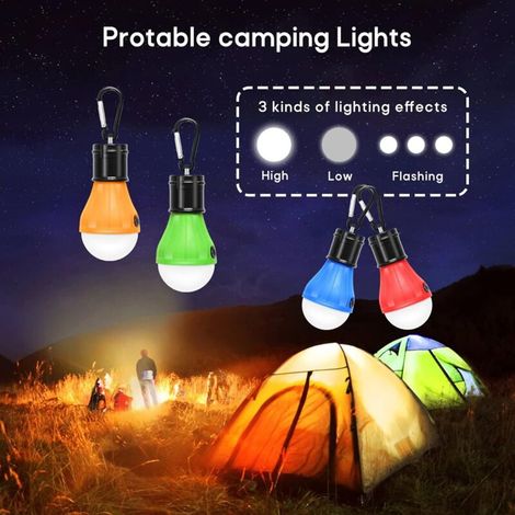 Lot de 4 lampes LED de camping, randonnée, pêche, éclairage de secours étanche, alimenté par batterie, éclairage LED intérieur et extérieur. (1/3)