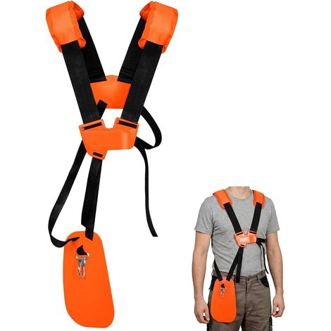Brushcutter Harness, Adjustable Lawn Mower Strap, Double Shoulder Strap for Grass Trimmer, Brushcutter and Garden Tools, Orange (1/5)